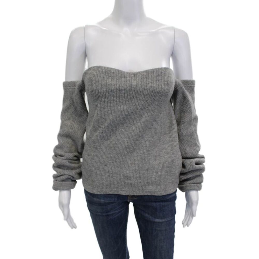 R+A Womens Designer Gray Wool Nylon Long Sleeve Sweater Hook & Eye Size S